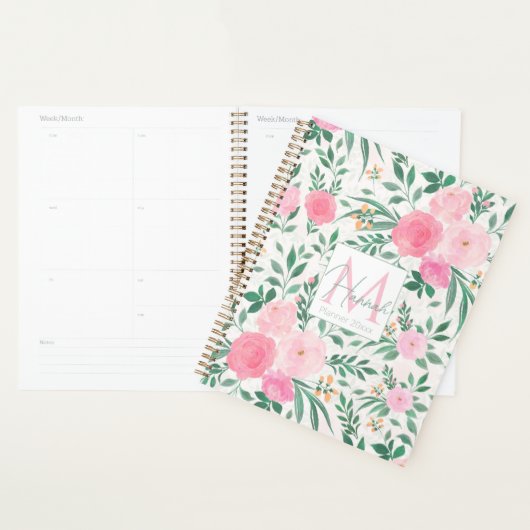 Elegant White Pink Flowers Waterverf Floral Planner (Display)