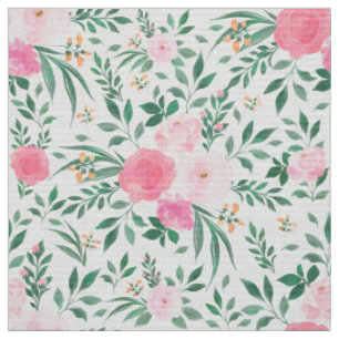 Elegant White Pink Flowers Waterverf Floral Stof