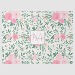 Elegant White Pink Flowers Waterverf Floral Tissuepapier
