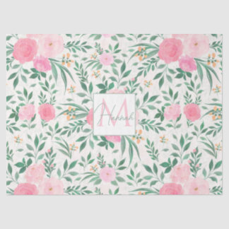 Elegant White Pink Flowers Waterverf Floral Tissuepapier