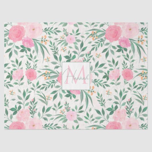 Elegant White Pink Flowers Waterverf Floral Tissuepapier (Voorkant)