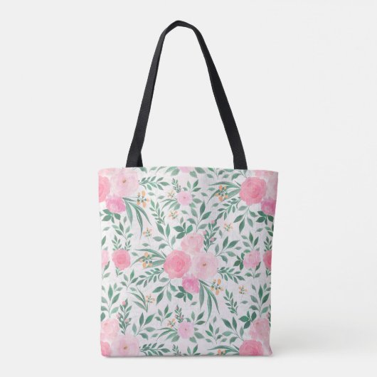 Elegant White Pink Flowers Waterverf Floral Tote Bag (Achterkant)