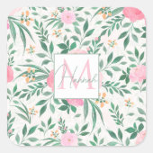 Elegant White Pink Flowers Waterverf Floral Vierkante Sticker (Voorkant)