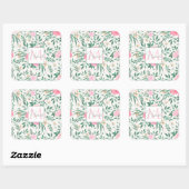 Elegant White Pink Flowers Waterverf Floral Vierkante Sticker (Vel)