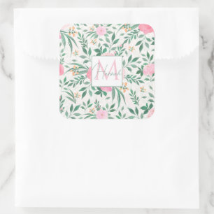 Elegant White Pink Flowers Waterverf Floral Vierkante Sticker