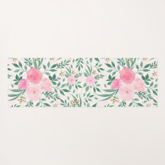Elegant White Pink Flowers Waterverf Floral Yogamat (Achterkant (horizontaal))