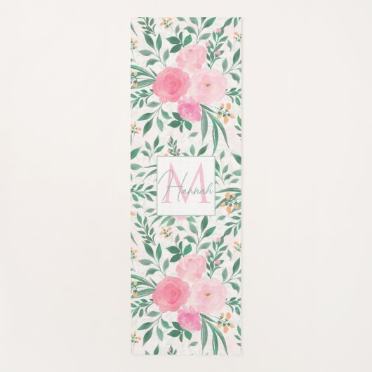 Elegant White Pink Flowers Waterverf Floral Yogamat (Voorkant)