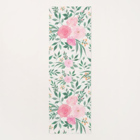 Elegant White Pink Flowers Waterverf Floral Yogamat (Achterkant)