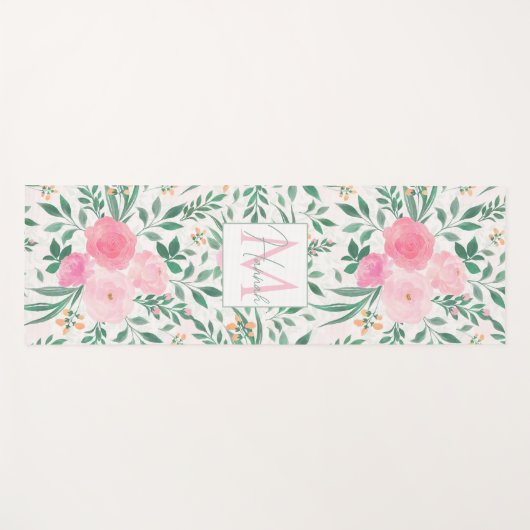 Elegant White Pink Flowers Waterverf Floral Yogamat (Voorkant (horizontaal))