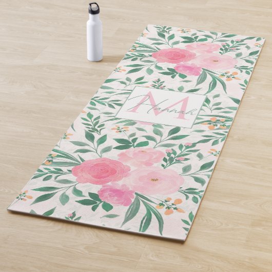 Elegant White Pink Flowers Waterverf Floral Yogamat (In situ)