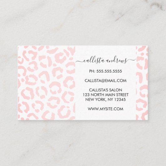 Elegant White Pink Leopard Cheetah Animal Print Visitekaartje (Achterkant)
