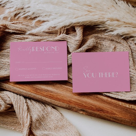 Elegant White Pink Minimalist Bright Wedding RSVP Kaartje