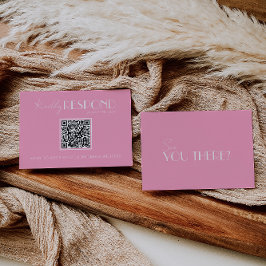 Elegant White Pink Minimalist QR Code Wedding RSVP Kaartje