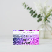 Elegant White Pink Paars Sparkle Glitter en Logo Visitekaartje (Staand voorkant)
