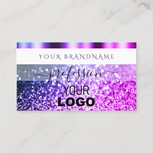 Elegant White Pink Paars Sparkle Glitter en Logo Visitekaartje (Voorkant)
