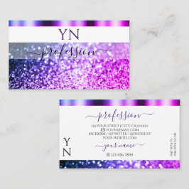 Elegant White Pink Paars Sparkle Glitter Monogram Visitekaartje