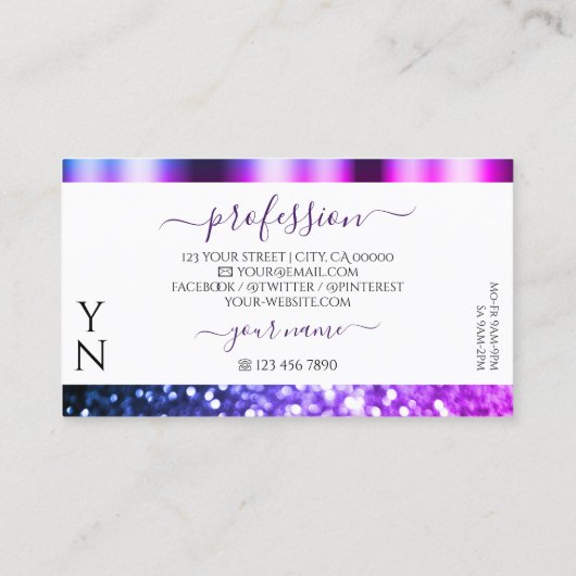 Elegant White Pink Paars Sparkle Glitter Monogram Visitekaartje (Achterkant)
