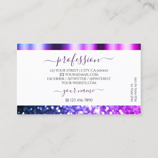 Elegant White Pink Paars Sparkle Glitter Shimmery Visitekaartje (Achterkant)