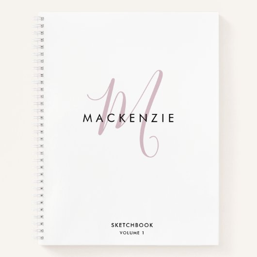 Elegant White Pink Script Monogram Sketchbook Notitieboek (Voorkant)