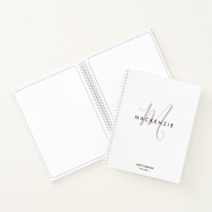 Elegant White Pink Script Monogram Sketchbook Notitieboek
