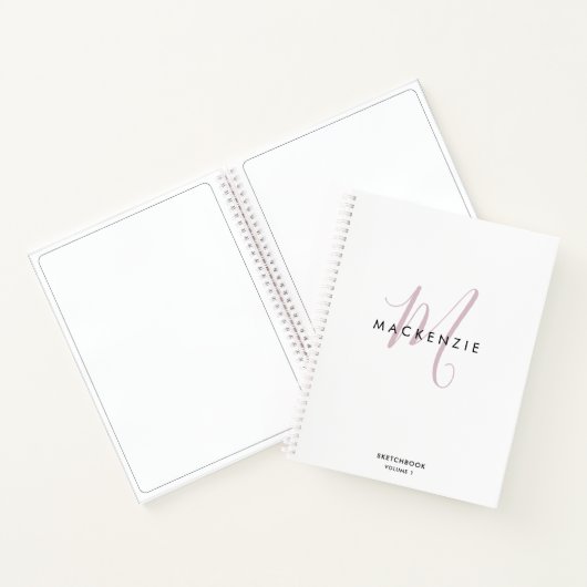 Elegant White Pink Script Monogram Sketchbook Notitieboek (Binnen)