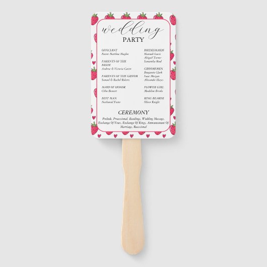 Elegant White & Pink Strawberry Wedding Handwaaier (Achterkant)