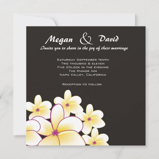 Elegant White Plumeria Wedding Invitation Kaart (Voorkant)