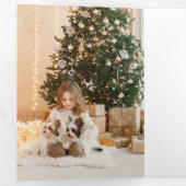 Elegant White Poinsettia and Pine Photo Drieluik Kaart (Binnenzijde eerst)