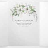 Elegant White Poinsettia and Pine Photo Drieluik Kaart (Binnenkant midden)