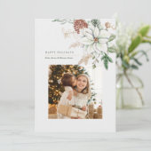 Elegant White Poinsettia and Pine Photo Feestdagenkaart (Staand voorkant)