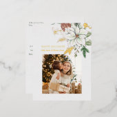 Elegant White Poinsettia and Pine Photo Folie Feestdagen Briefkaart (Voorkant / Achterkant)
