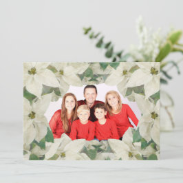 Elegant White Poinsettia Garden Flat Photo Card Kaart