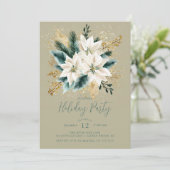 Elegant White Poinsettia Holiday Party Invite Kaart (Staand voorkant)