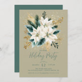 Elegant White Poinsettia Holiday Party Invite Kaart (Voorkant / Achterkant)