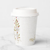 Elegant White Poinsettia Red Berries Gold Glitter Papieren Bekers (Links)