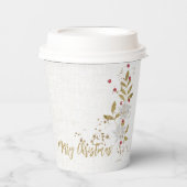 Elegant White Poinsettia Red Berries Gold Glitter Papieren Bekers (Voorkant)