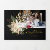 Elegant White Poinsettias w/Gold Greenery Foto Drieluik Wenskaart (Cover)