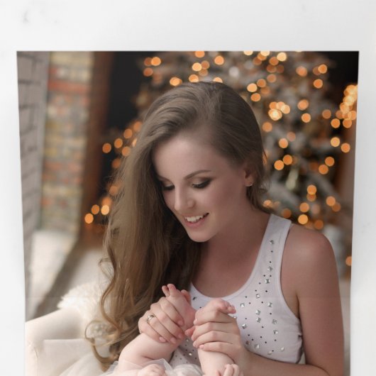 Elegant White Poinsettias w/Gold Greenery Foto Drieluik Wenskaart (Binnenzijde eerst)