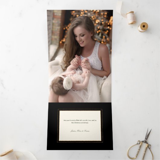 Elegant White Poinsettias w/Gold Greenery Foto Drieluik Wenskaart (Binnen)