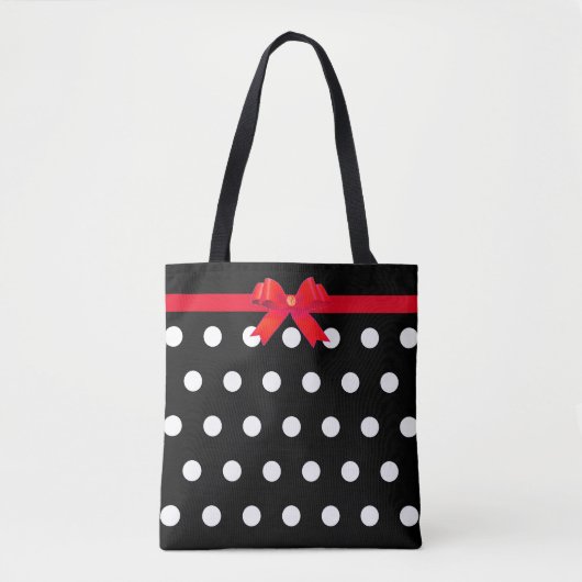 Elegant White Polka Dots met Red Ribbon Tote Bag (Voorkant)