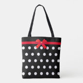 Elegant White Polka Dots met Red Ribbon Tote Bag (Achterkant)