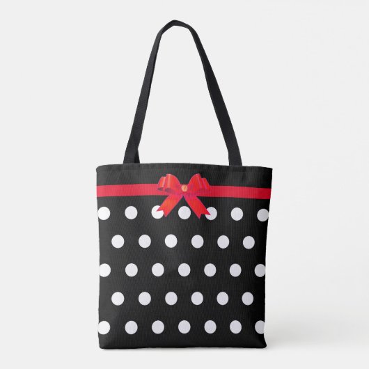 Elegant White Polka Dots met Red Ribbon Tote Bag (Achterkant)