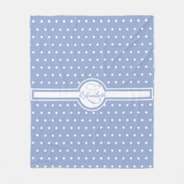 Elegant White Polka Dots on Blue Monogram Fleece Deken