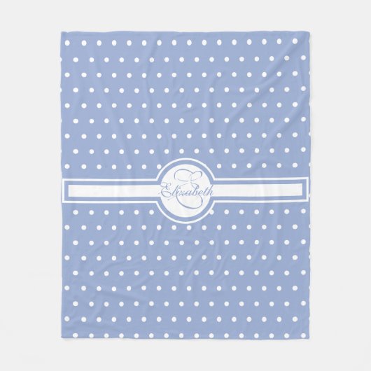 Elegant White Polka Dots on Blue Monogram Fleece Deken (Voorkant)