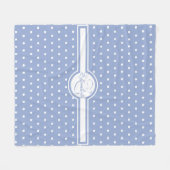 Elegant White Polka Dots on Blue Monogram Fleece Deken (Voorkant (Horizontaal))
