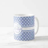 Elegant White Polka Dots on Blue Monogram Koffiemok (Voorkant rechts)