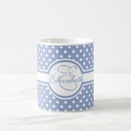 Elegant White Polka Dots on Blue Monogram Koffiemok