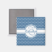 Elegant White Polka Dots on Classic Blue Monogram Magneet (Voorkant / Achterkant)