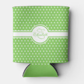 Elegant White Polka Dots on Green Monogram Blikjeskoeler (Voorkant)