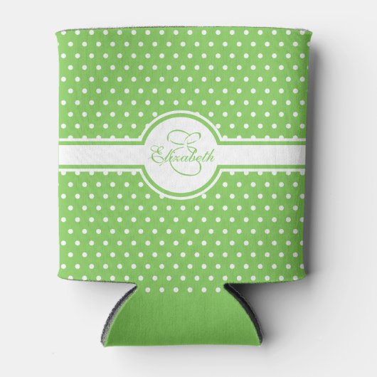 Elegant White Polka Dots on Green Monogram Blikjeskoeler (Voorkant)
